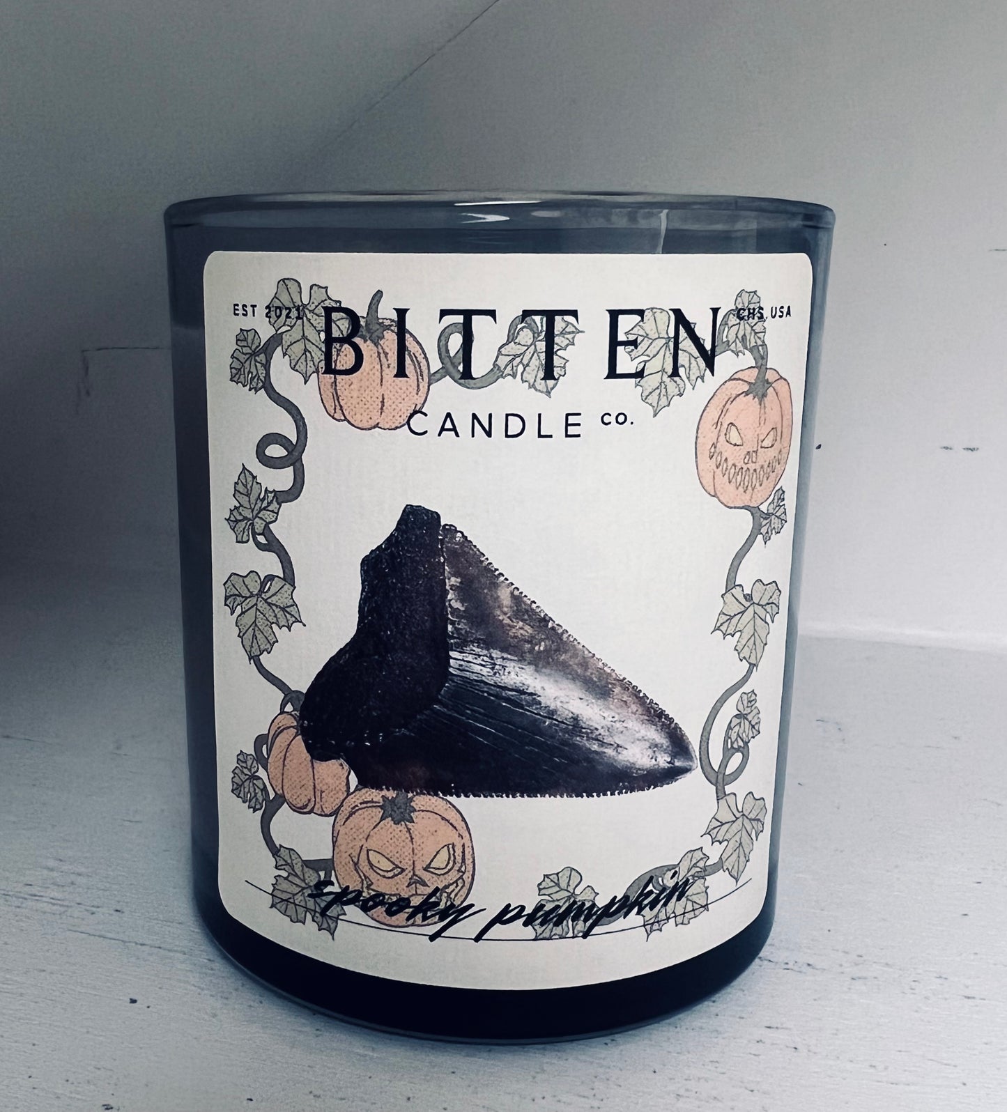 Shark Tooth Candle - Spooky Pumpkin